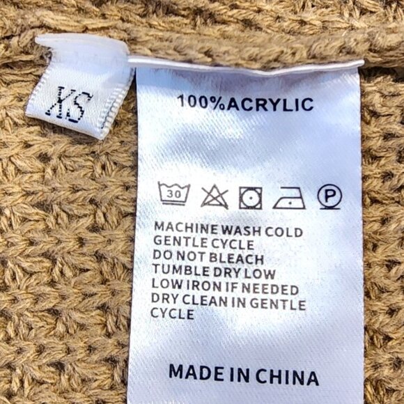 Waffle Knit Sweater- X-SMALL-Women's- KHAKI- Cropped Pullover Long Sleeve NWOT - Picture 5 of 5